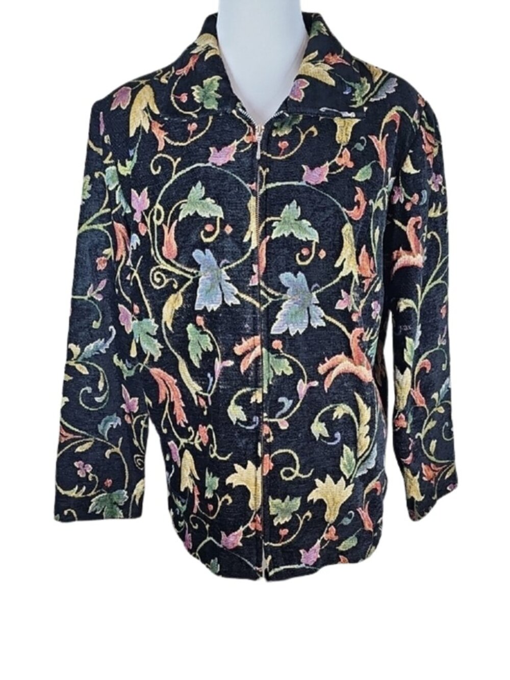 Portrait Floral Tapestry Zip Jacket Sz 1X Vintage 90s Y2K Grannycore Cottagecore